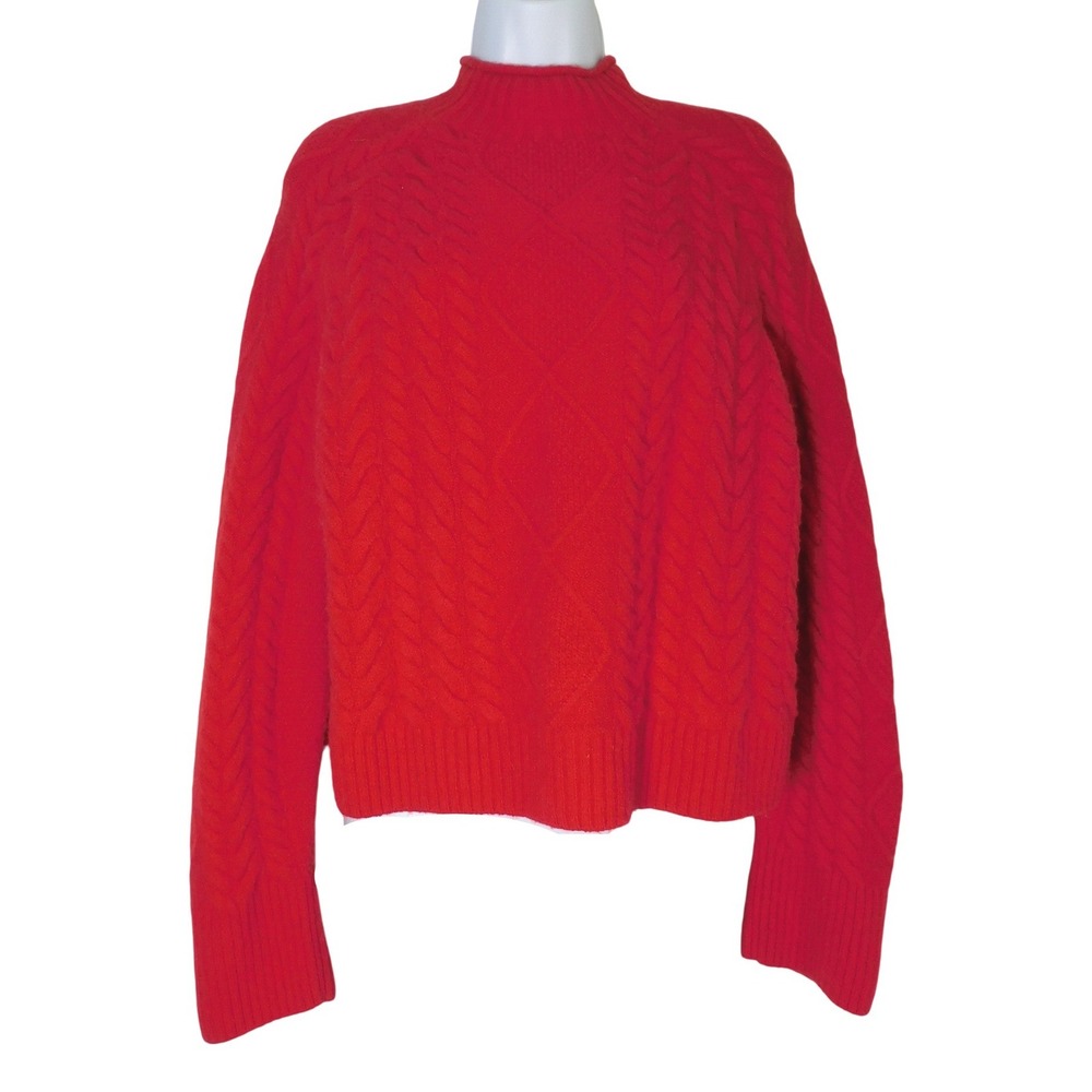 J.Crew Womens Red Merino Wool Alpaca Blend Cable Knit Mock Neck Sweater XS CB935